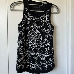 Lucky Brand Top with White Embroidery design on front
